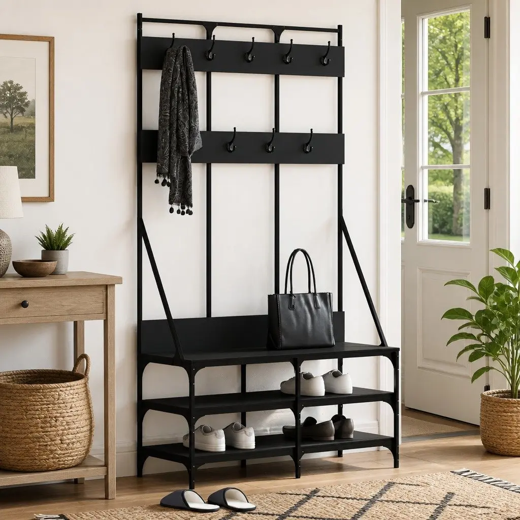 Clothes Rack with Shoe Storage Shelves Coat Stand Organiser Black 100x40x184cm
