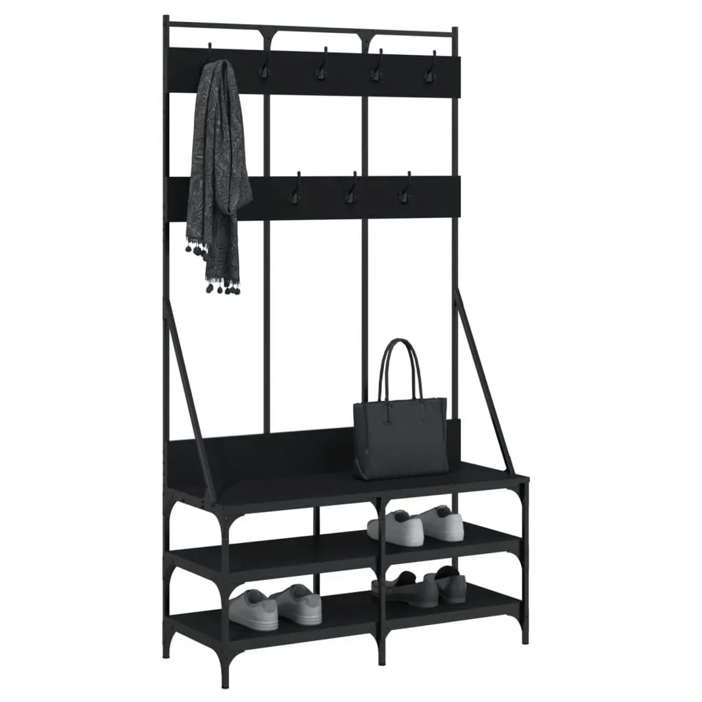 Clothes Rack with Shoe Storage Shelves Coat Stand Organiser Black 100x40x184cm