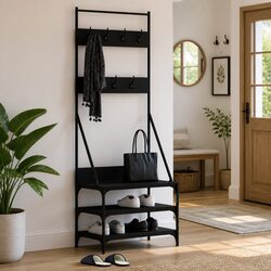 Clothes Rack with Shoe Storage Organiser Coat Stand Garment Hanger Black