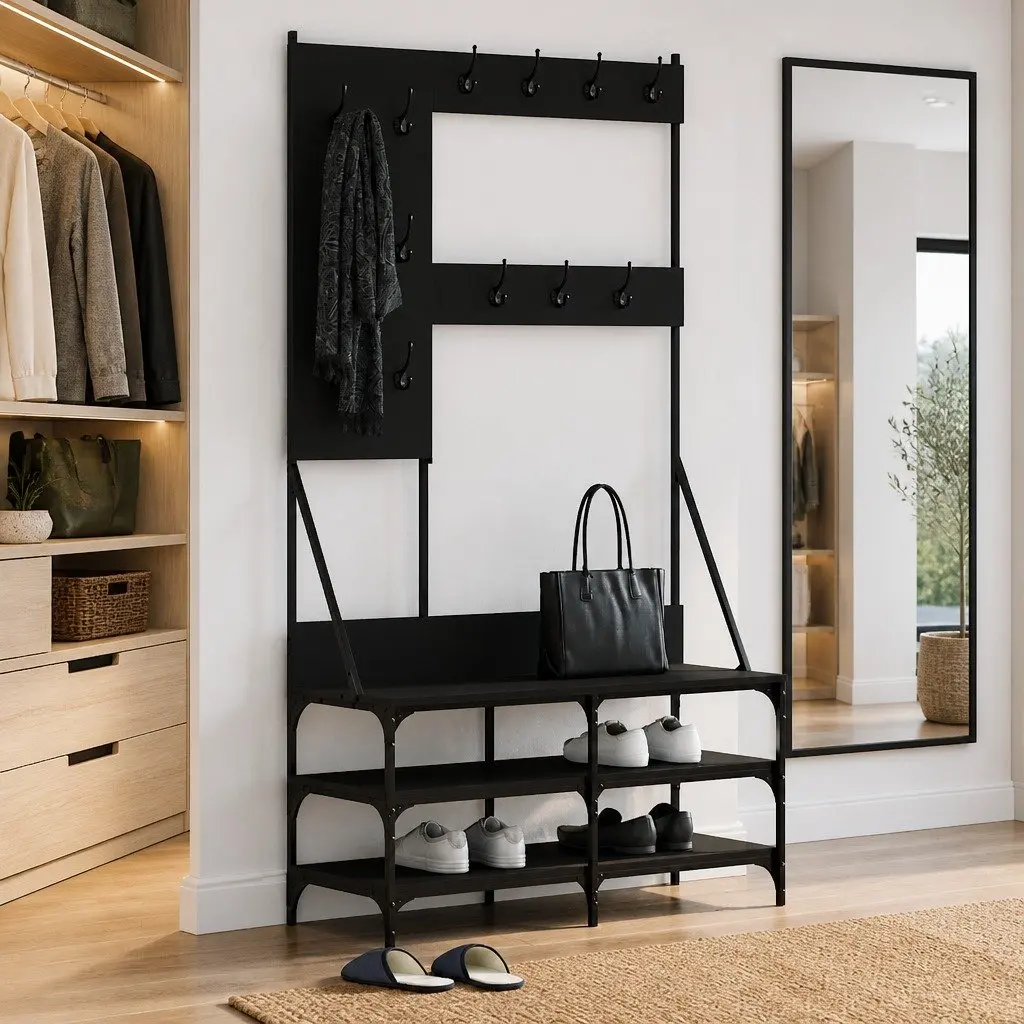 Clothes Rack 100x40x184cm with Shoe Storage Organizer Black