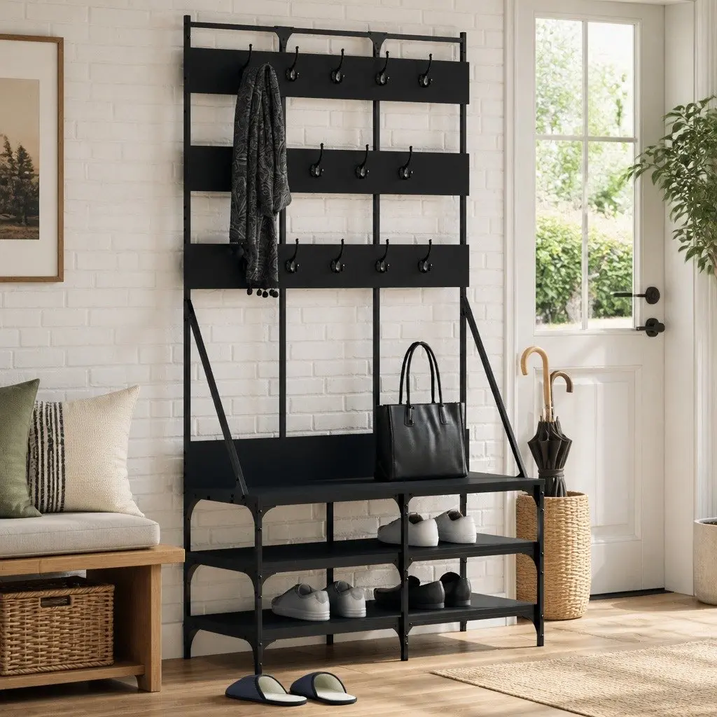 Clothes Rack 100x40x184cm with Shoe Storage Organiser Free-standing Garment Stand Black