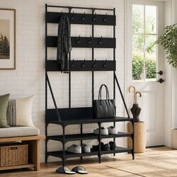 Stylish Black Garment Stand with Shoe Organiser 100x40x184cm