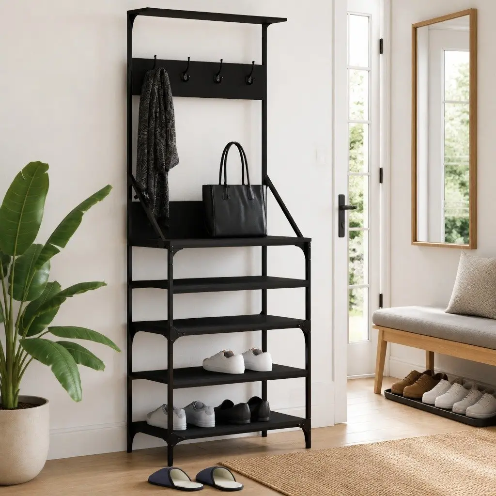Clothes Rack 70x34x184cm with Shoe Storage Organiser Compact Garment Stand Black