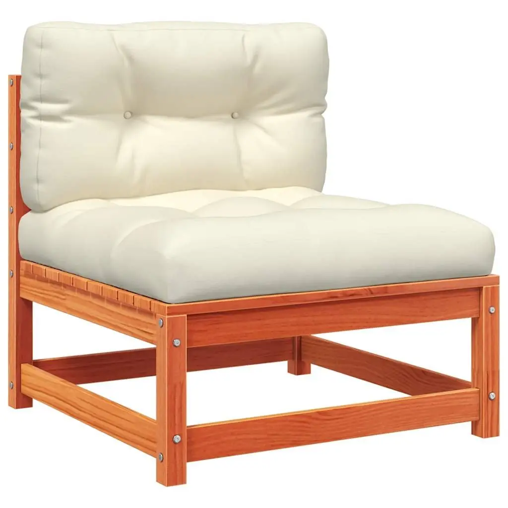 Armless Garden Sofa 2 pcs with Cushions Brown Solid Pine Wood Patio Seating