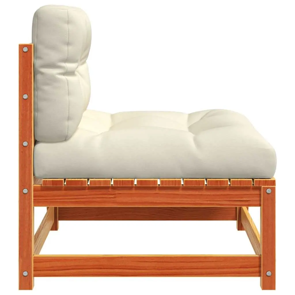 Armless Garden Sofa 2 pcs with Cushions Brown Solid Pine Wood Patio Seating