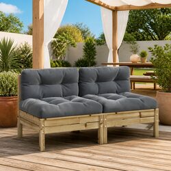 Outdoor Sectional Sofa Unit Armless 2 pcs Garden Seating Brown Cushions