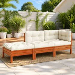 3-Seater Garden Sofa with Footstool and Cushions Outdoor Patio Furniture Brown