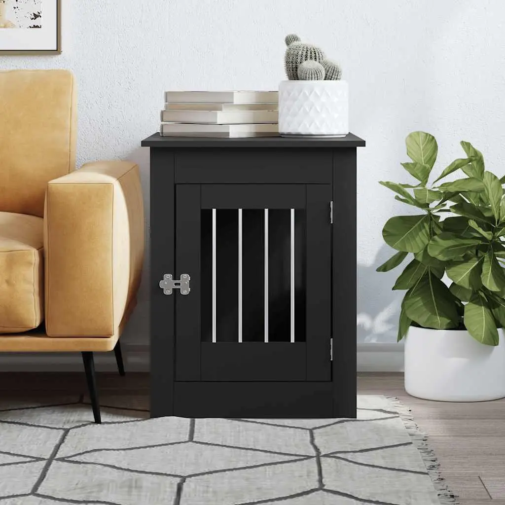 Dog Crate Furniture End Table 55x80x68cm Black Steel Wire Engineered Wood Kennel