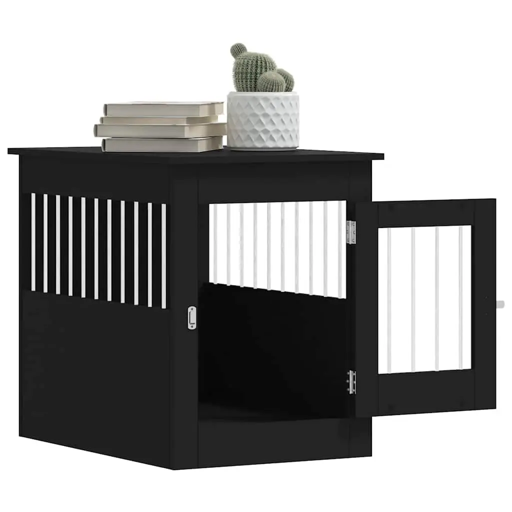 Dog Crate Furniture End Table 55x80x68cm Black Steel Wire Engineered Wood Kennel