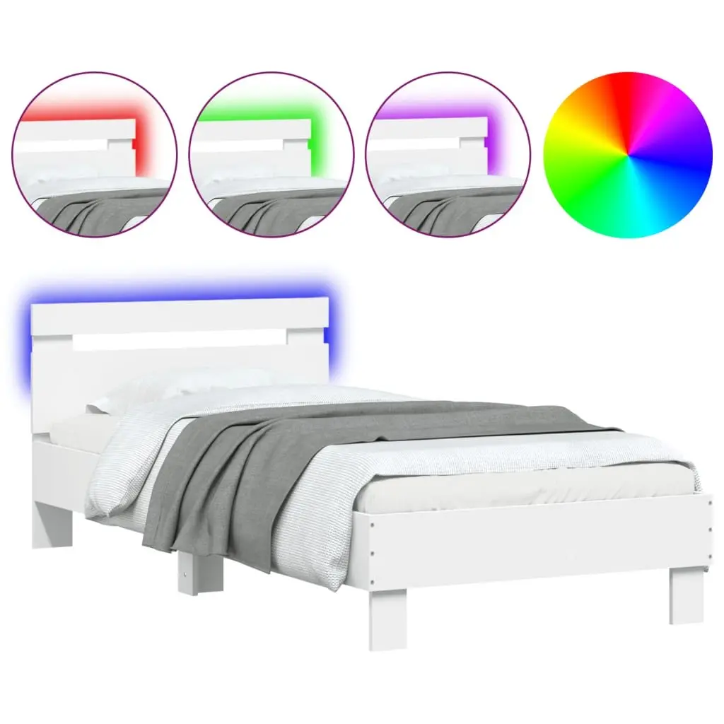 White Bed Frame 90x190 cm with Headboard and RGB LED Lights