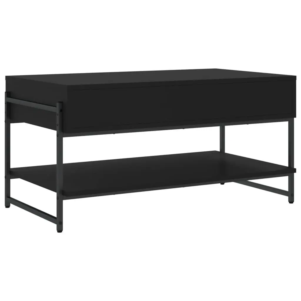 Coffee Table 90x50x45cm Black Engineered Wood with Metal Frame and Storage Space