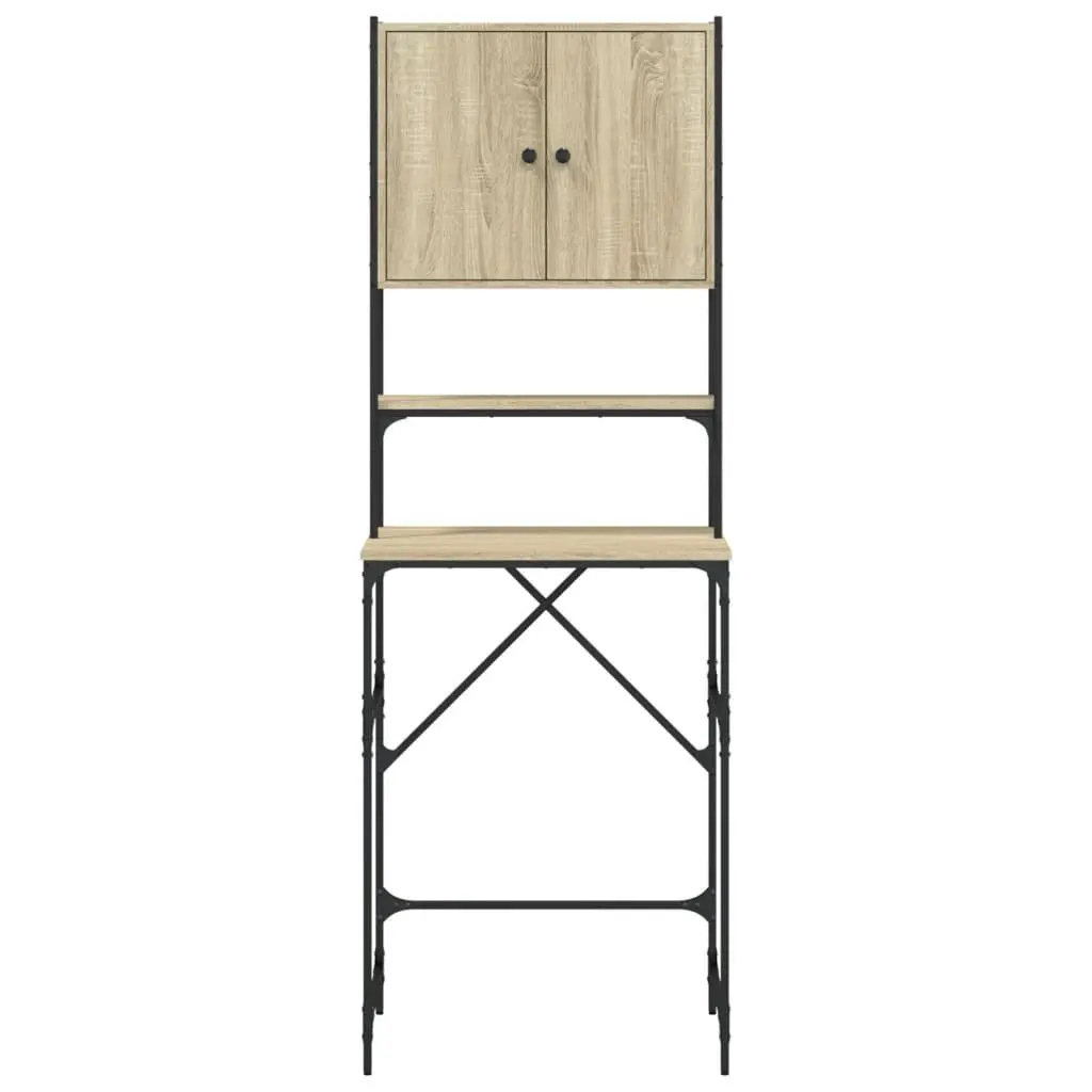 Washing Machine Cabinet Sonoma Oak Engineered Wood Storage Organiser with 2 Open Shelves and 2 Compartments for Bathroom or Laundry Room