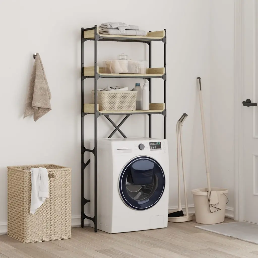 Washing Machine Shelf 3-Tier Bathroom Storage Organiser Sonoma Oak Laundry Room