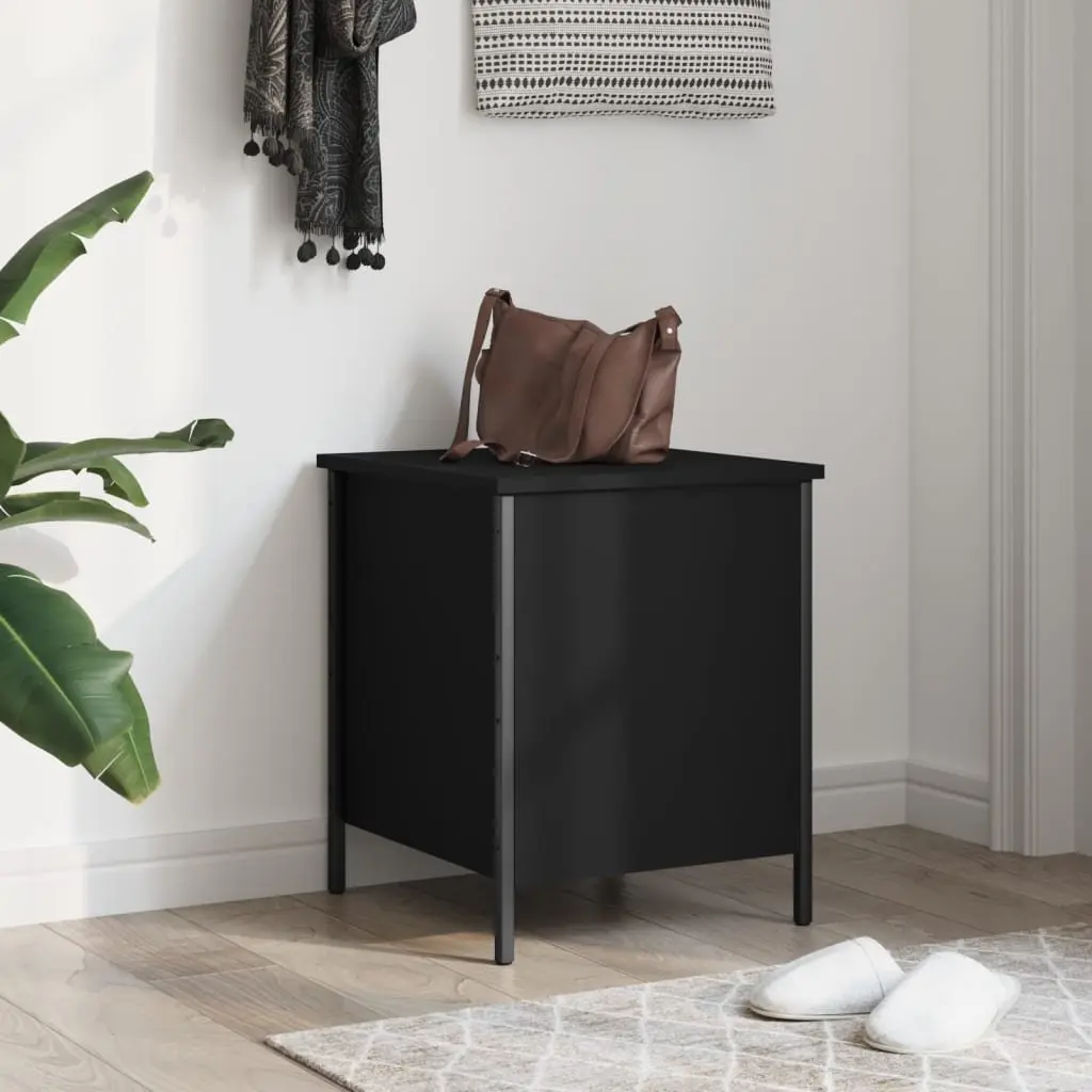 Storage Bench Black Engineered Wood Metal Frame Large Storage Compartment