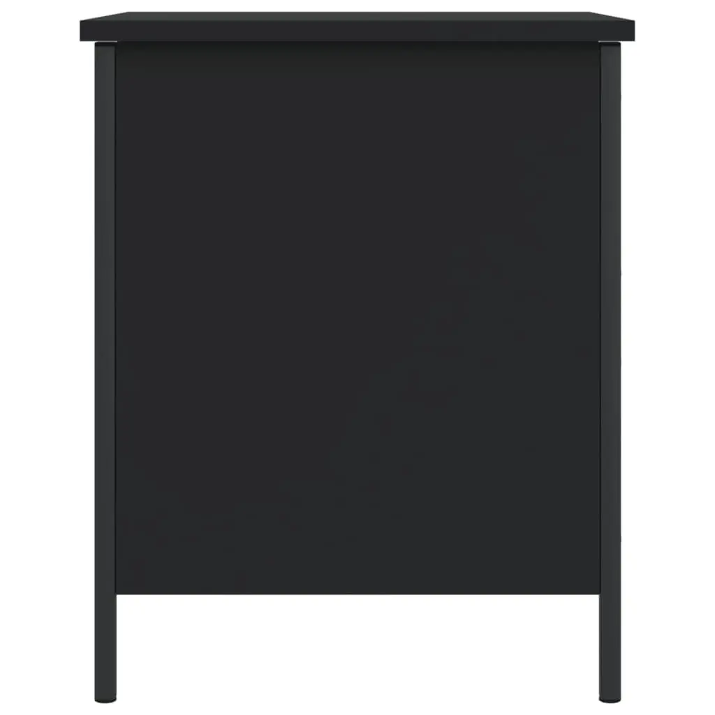 Storage Bench Black Engineered Wood Metal Frame Large Storage Compartment