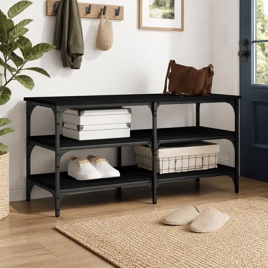 Shoe Bench 100x38.5x49cm 3-Tier Storage Organizer Black