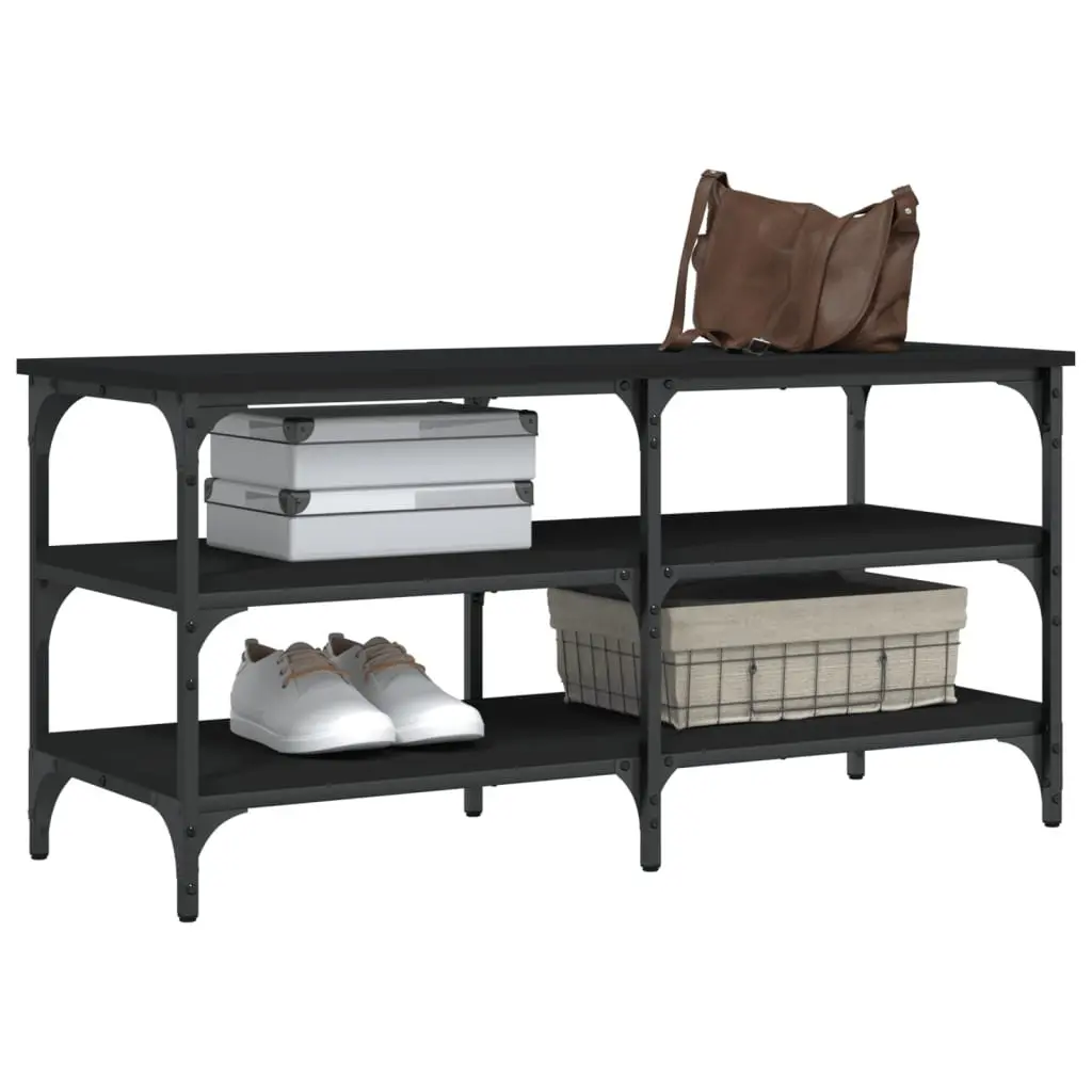 Shoe Bench 100x38.5x49cm 3-Tier Storage Organizer Black
