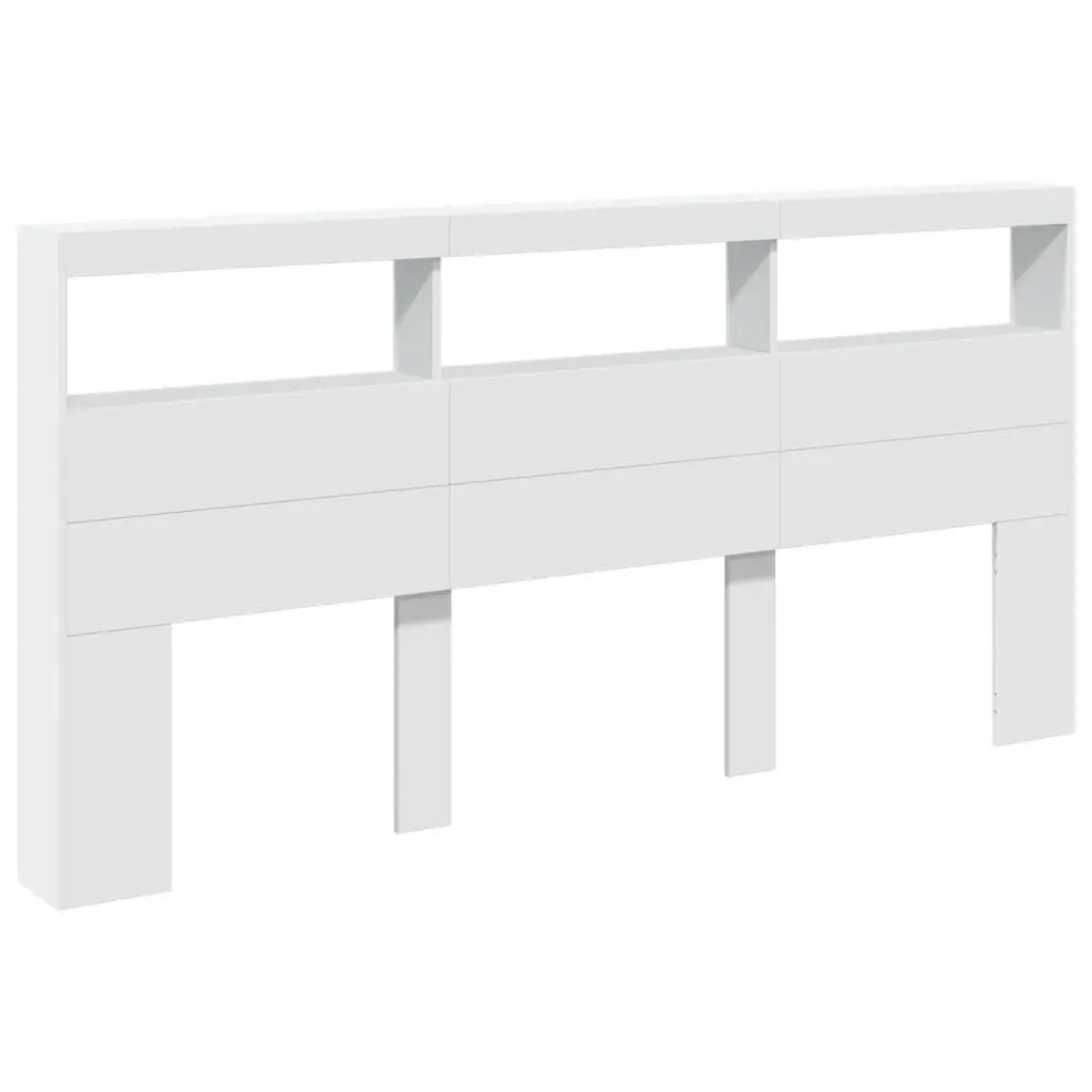 Headboard Cabinet 200cm with RGB LED Lights White Storage Furniture
