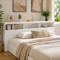 Enhance Your Bedroom with a White LED Headboard Cabinet 220x17x102cm