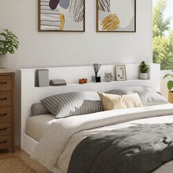 Stylish White Headboard Cabinet with Integrated RGB Lights
