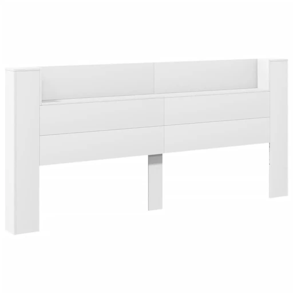 Headboard Cabinet 220cm White RGB LED Lights Bedroom Storage Shelf