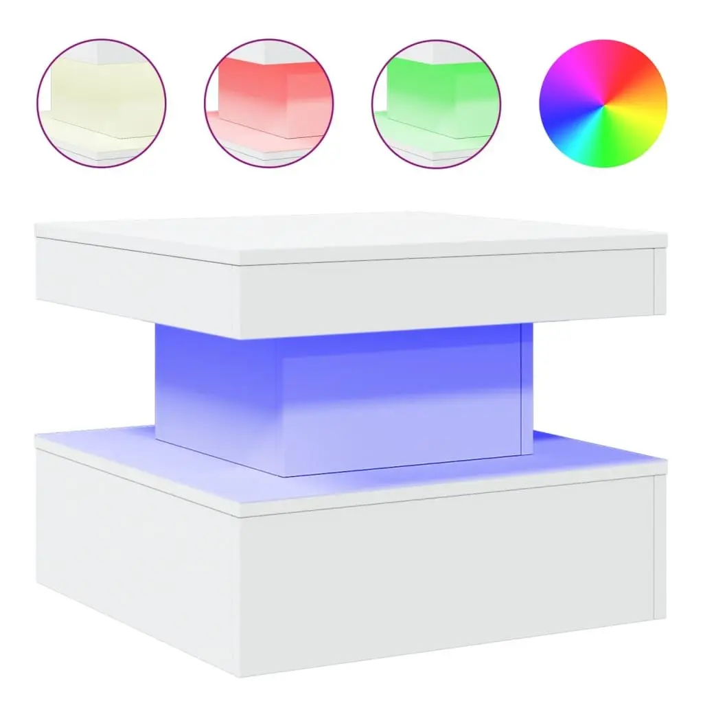 Coffee Table 50x50x40cm RGB LED Lights Modern Living Room Accent White
