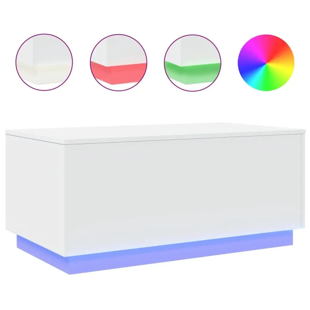 Coffee Table 90 x 50 x 40 cm with RGB LED Lights Modern Living Room Accent Furniture White