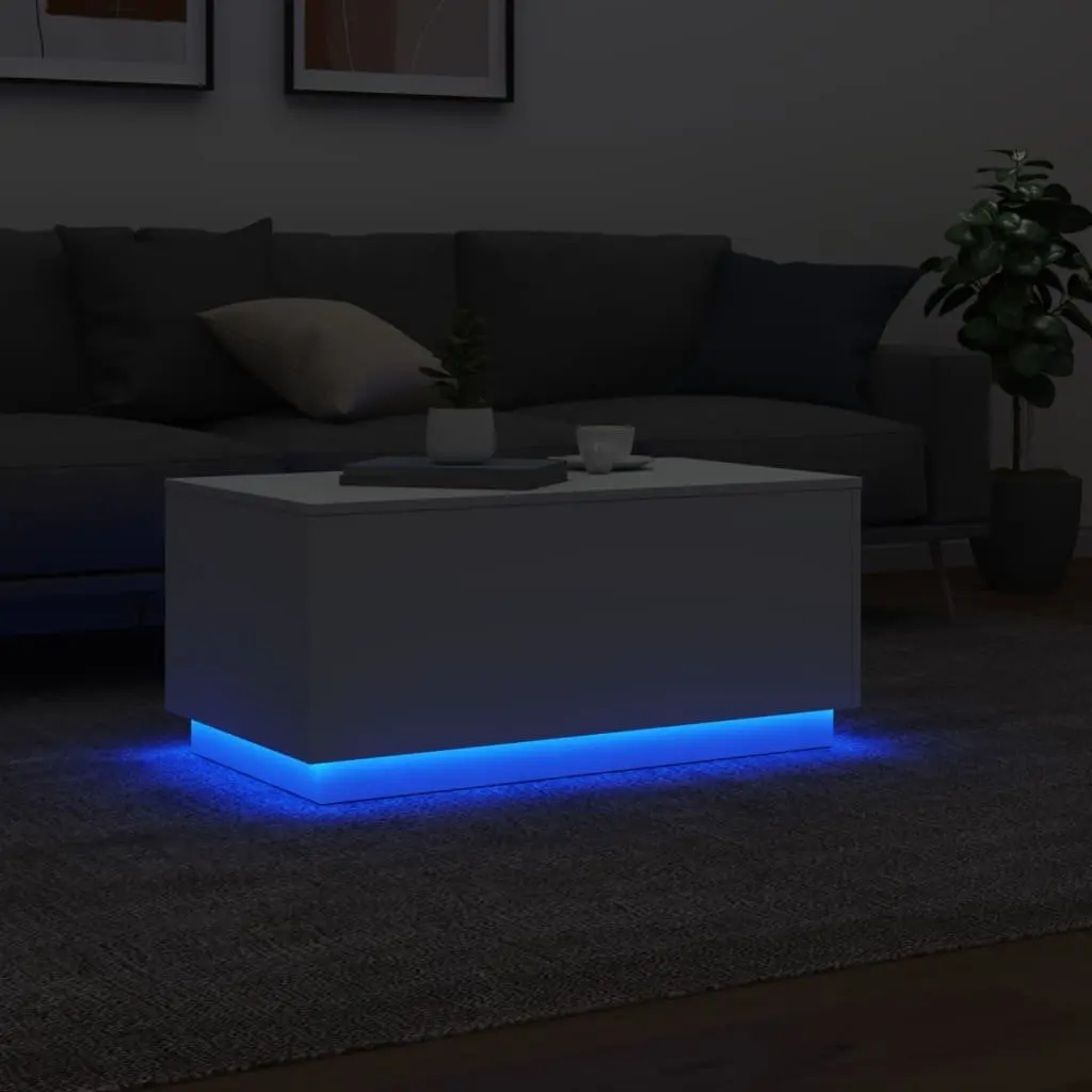 Coffee Table 90 x 50 x 40 cm with RGB LED Lights Modern Living Room Accent Furniture White