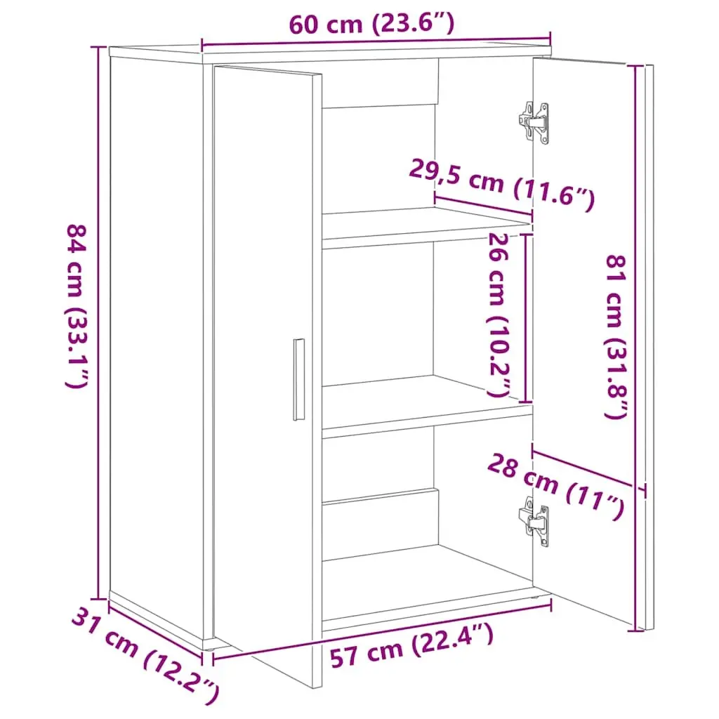 Sideboard White 60x31x84 cm Storage Cabinet Engineered Wood Buffet Furniture