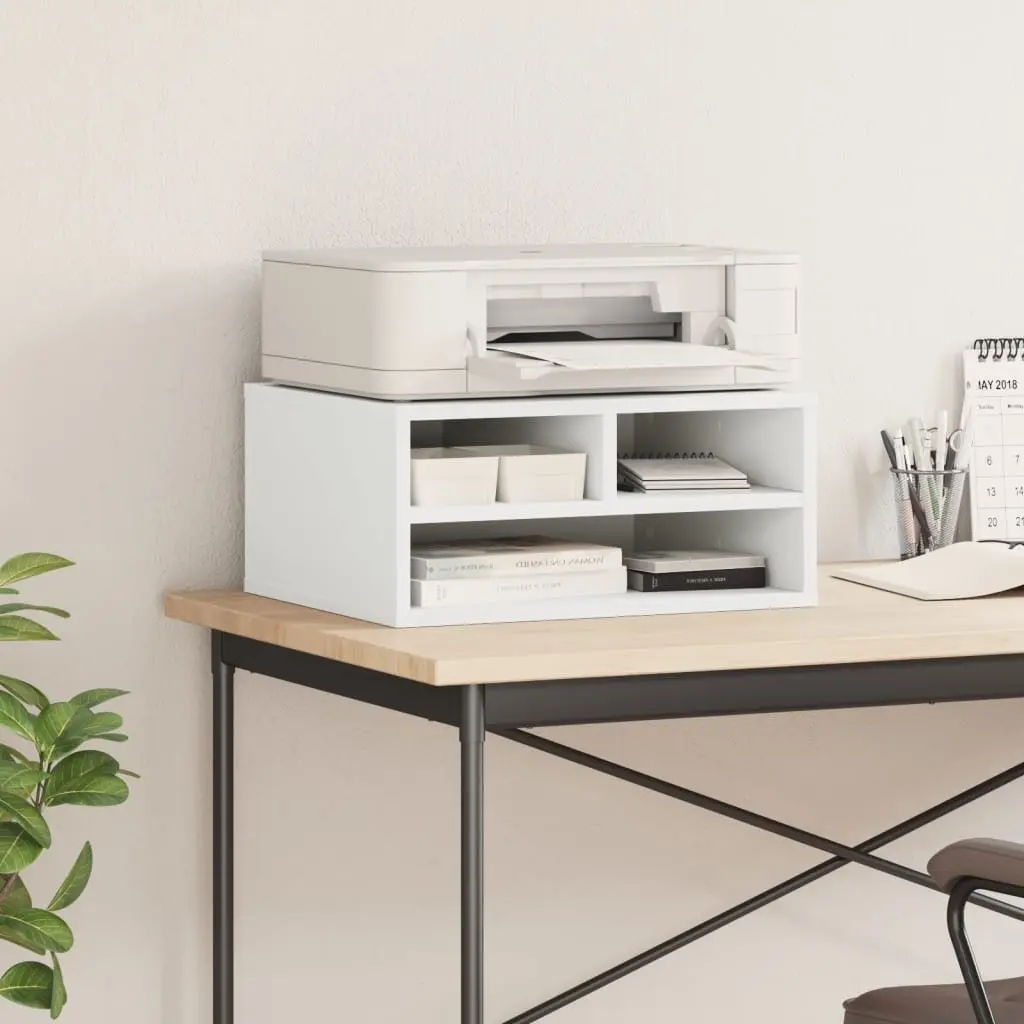 Printer Stand White Engineered Wood Organiser Shelf Storage Office Desk Table