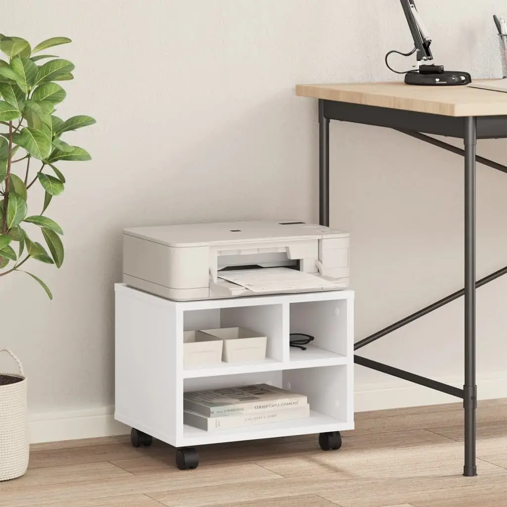 Printer Stand with Wheels White Mobile Office Desk Organiser Storage Table