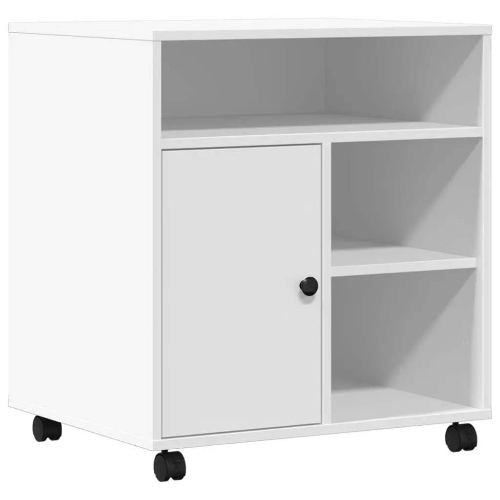 Printer Stand 60 x 50 x 67 cm White Mobile Cabinet with Wheels Storage Shelf Office Organiser