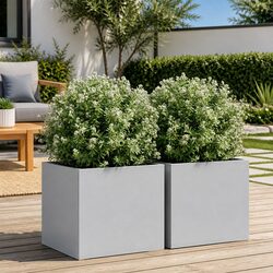 Enhance Your Outdoor Space with 2 Silver Planters, 32x30x29 cm