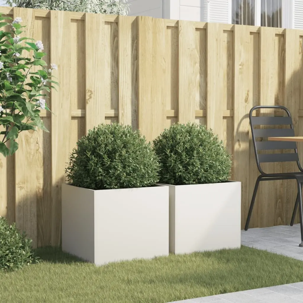 Steel Planters 2pcs White Outdoor Raised Beds Garden Flower Pots