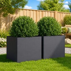 Raised Bed Planter Boxes 2 Pcs Anthracite Garden Outdoor Flower Pot Steel Frame