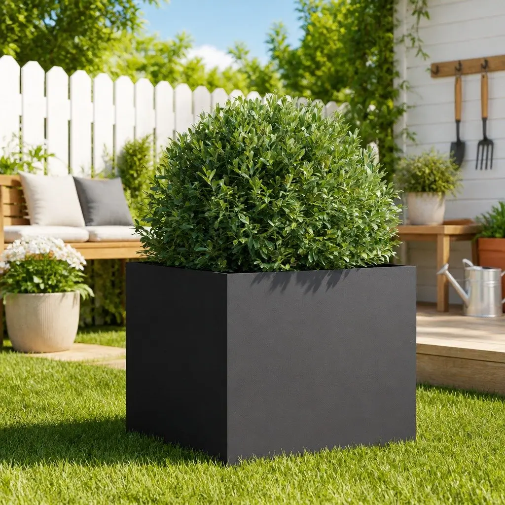Steel Planter 49 x 47 x 46 cm Black Raised Garden Bed Flower Box Container Outdoor Decor