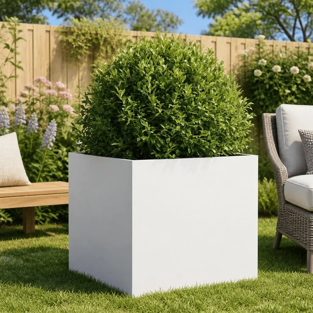 Raised Garden Planter Box White Steel Frame Outdoor Flower Pot Bed Container