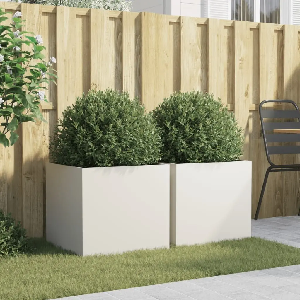 Steel Planters 49x47x46 cm Sturdy Frame 2 pcs White Garden Raised Bed Flower Box Outdoor