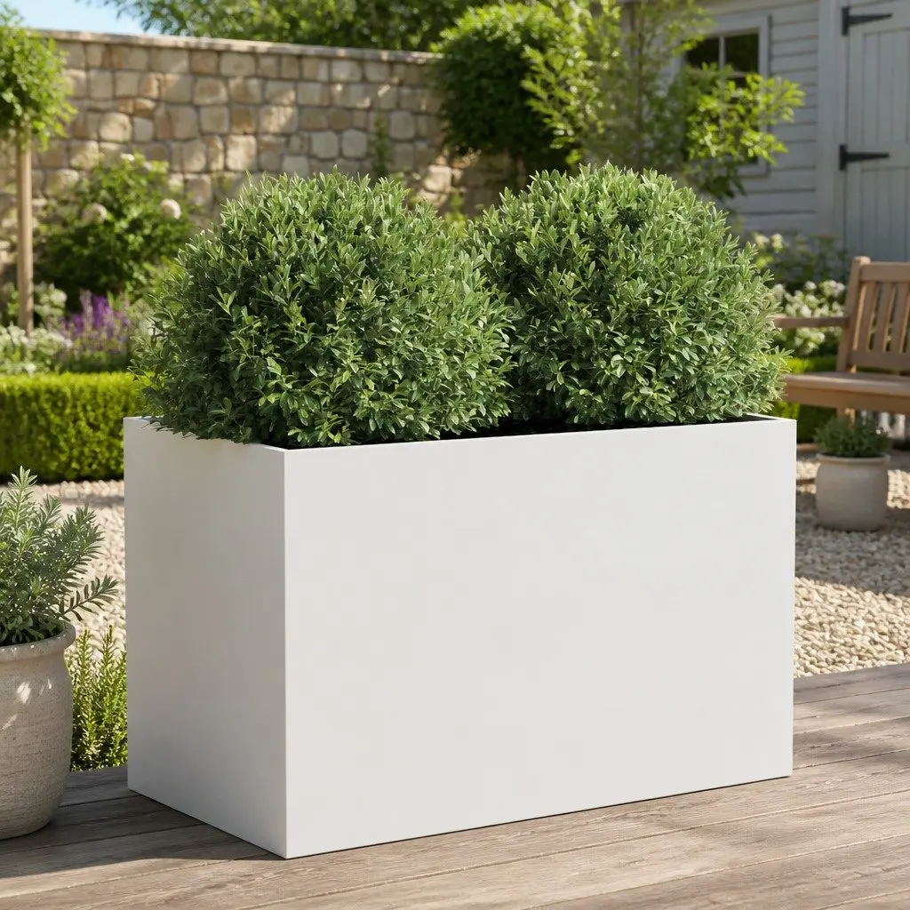 Planter Box 62x40x39 cm Steel Raised Bed White Outdoor Garden Decoration
