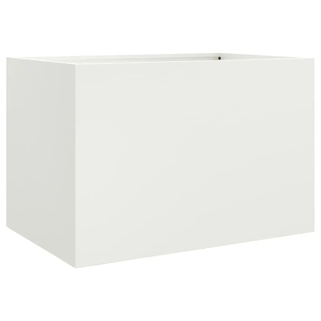 Steel Planter Box 62 x 47 x 46 cm Durable White Outdoor Decorative Flower Container