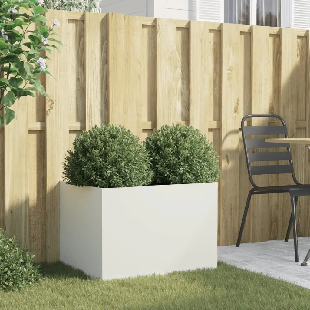 Steel Planter Box 62 x 47 x 46 cm Durable White Outdoor Decorative Flower Container