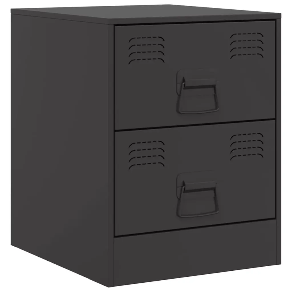 Bedside Cabinets 2 pcs Black Steel Storage Tables Bedroom Nightstand Furniture Set