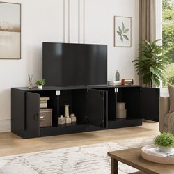 Enhance Your Living Space with Black Steel TV Cabinets Set of 2