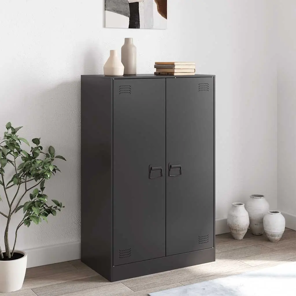 Black Sideboard Storage Cabinet 67x39x107cm Cold-Rolled Steel Frame Ample Storage Space