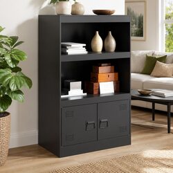 Stylish Black Storage Cabinet for a Tidy Living Space