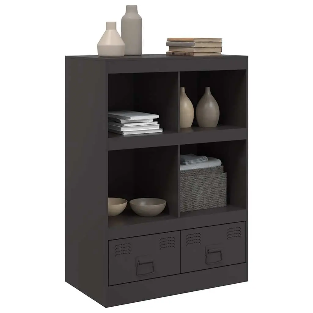 Black Highboard Sideboard Storage Cabinet 67x39x95 cm Steel Frame