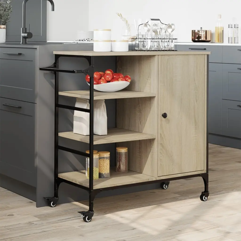 Kitchen Trolley Brown Storage Organiser Cart with Wheels Towel Rack Shelves