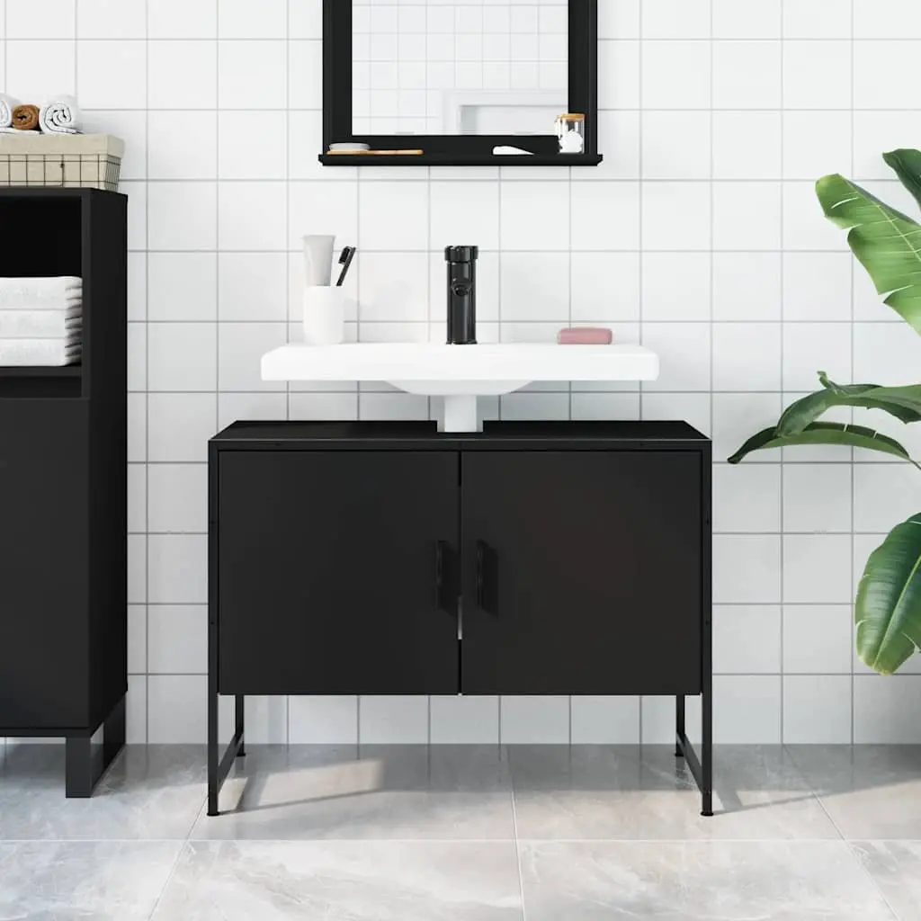 Bathroom Sink Cabinet 80x33x60 cm Black Engineered Wood Storage Unit