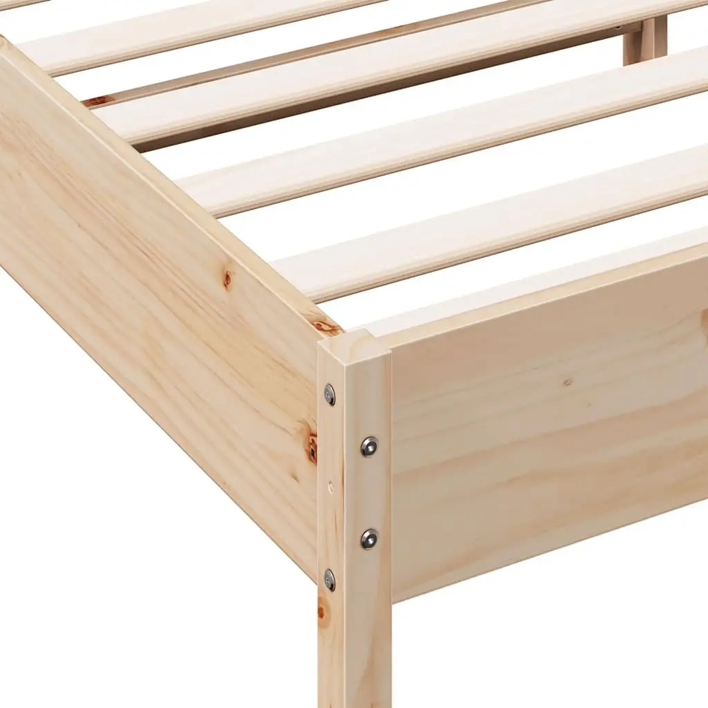Bed Frame 135x190 cm Solid Pine Wood Slatted Base Bedroom Furniture Brown
