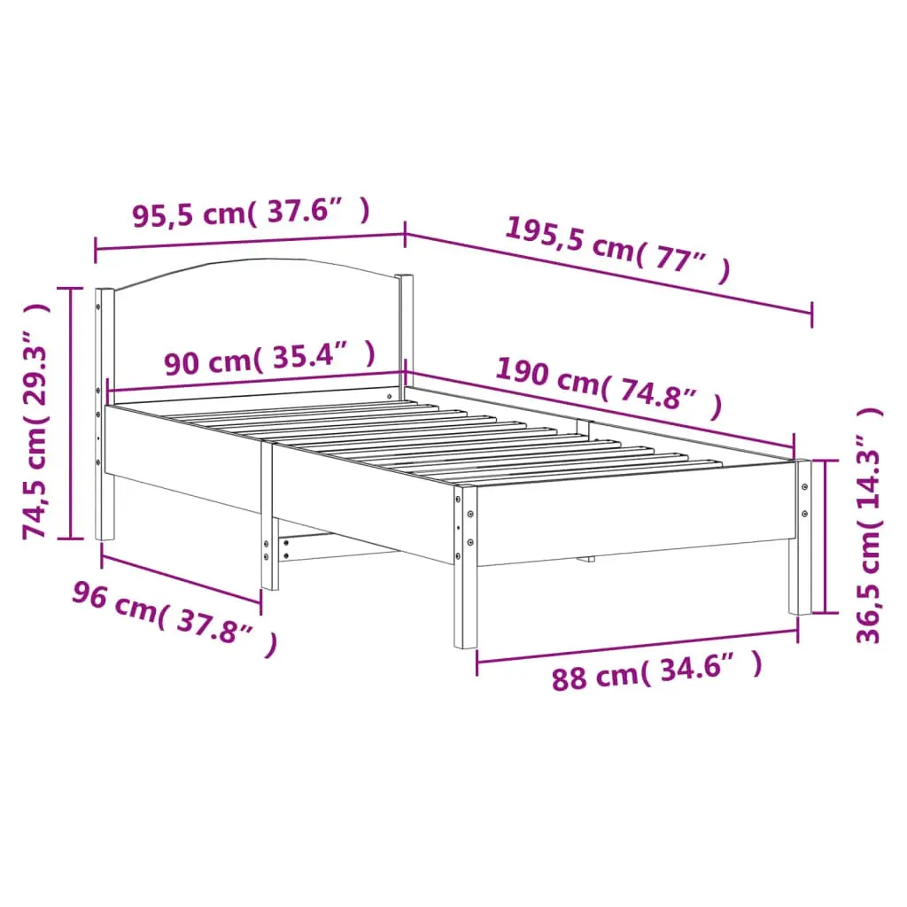 Bed Frame 90x190 cm Solid Pine Wood Slat Support Headboard Brown